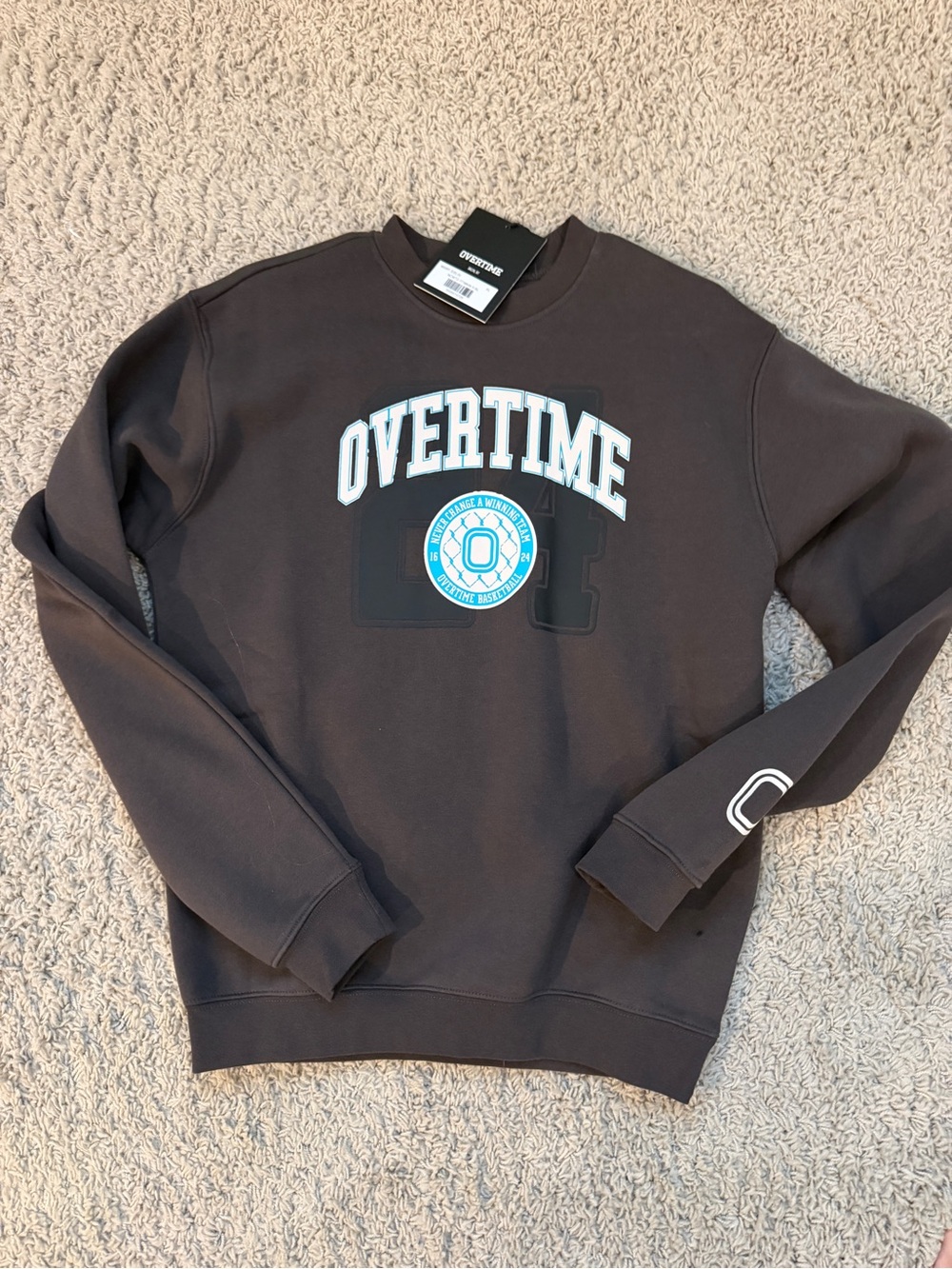 Overtime Logo Crewneck Sweatshirt - Brown Youth XL NWT